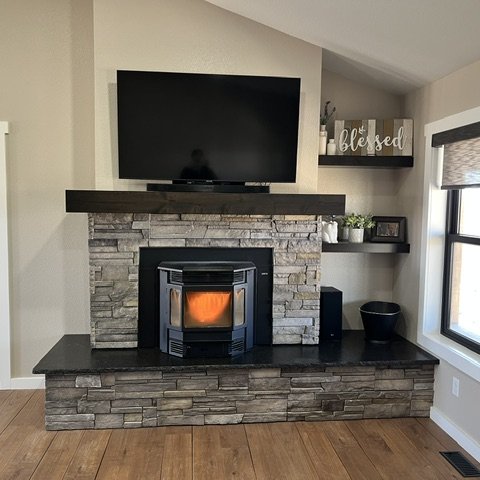 Fireplace – Black Pearl Granite with a chiseled edge profile